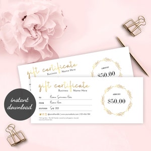 Modello modificabile per buoni regalo di Natale, carta regalo fai da te per le festività, design di buoni regalo digitali con effetto metallico, buono regalo effetto oro finto