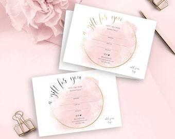 Editable Gift Voucher Template, Pink & Gold, Instant Beauty Gift Certificate Design, Custom Feminine Mother's Day Gift Card Printable Design