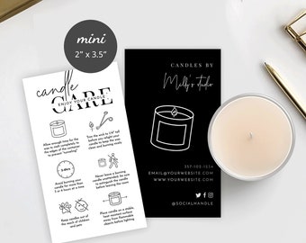 MINI Candle Care Guide Template, DIY Candle Care Cards, Black & White, Printable Candle Care Instructions, Small Care Cards 3.5&quot;x2&quot;, M-002