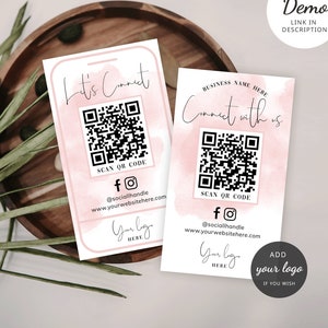 Cartes de visite avec code QR pour réseaux sociaux, modèle de cartes de visite pour une femme en contact avec nous, cartes avec code QR à scanner modifiables et imprimables, WS01 image 3