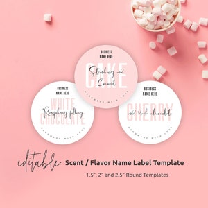 Flavor Labels Template, Editable Scent Name Product Labels, Printable Food Flavour Labels, 1.5&quot;, 2&quot; and 2.5&quot; Round Stickers, Pastel Pink P01