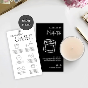 MINI Candle Care Guide Vorlage, DIY Kerzenpflegekarten, Schwarz & Weiß, druckbare Kerzenpflegeanleitung, kleine Pflegekarten 3,5 "x2", M-002