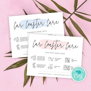 Car Coasters Care Card, Editable Cup Holder Care Guide Template, Printable Sublimation Coasters Care, Instant Resin Care Instructions PW-001