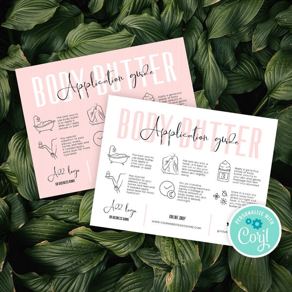 Editable Body Butter Care Card Template, Feminine Shea Butter Application Guide, Printable Whipped Body Lotion Directions Guide, P01