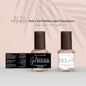 Nail Polish Label Template, Editable Gel Polish Bottle Wraparound Sticker 15ml 0.5 OZ, Minimalist Gel Manicure Packaging Design M-002