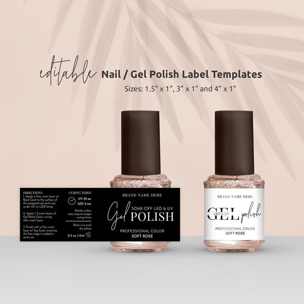 Nail Polish Label Template, Editable Gel Polish Bottle Wraparound Sticker 15ml 0.5 OZ, Minimalist Gel Manicure Packaging Design M-002