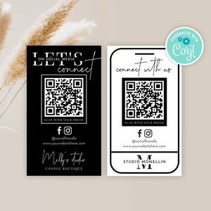 Schließen Sie sich mit uns an QR-Code-Visitenkarten, minimalistische Social-Media-Kartenvorlage, bearbeitbare und druckbare QR-Code- Scan-Firmenkarten, M-002