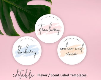 Editable Flavor Labels Template, Feminine Scent Name Labels, Custom Cake Flavour Labels, 1.5", 2" and 2.5" Circle Stickers INSTANT, PW-001