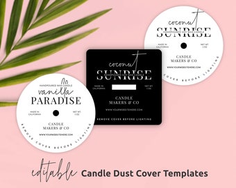 Candle Dust Cover Template, Editable Candles Dust Lid Design, Minimalist Candle Covers Printable, Instant Round & Square Dust Covers, M-002