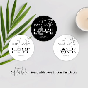 Scent With Love Sticker Template, Editable Candle Box Labels, Minimalist Wax Melt Package Labels, Printable Handmade With Love Labels  M-002