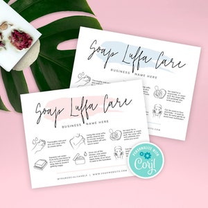 Soap Luffa Care Card Template, Editable Soap Sponge Care Guide, Printable Scented Loofah Instructions, Feminine Soap Packaging Design PW-001