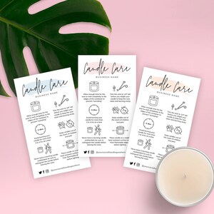 Tarjeta editable para el cuidado de velas, plantilla MINI para el cuidado de velas, guía de seguridad para velas con acuarela rosa, plantilla de consejos sobre qué hacer y qué no hacer con las velas, instantánea, PW-001