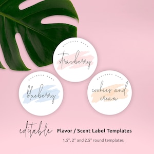 Editable Flavor Labels Template, Feminine Scent Name Labels, Custom Cake Flavour Labels, 1.5&quot;, 2&quot; and 2.5&quot; Circle Stickers INSTANT, PW-001