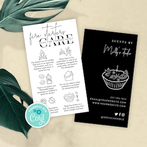 Modèle de guide de sécurité pour les allume-feu, carte d'entretien personnalisable pour les allume-feux en cire, guide d'avertissement imprimable pour les allume-feux écologiques, carte MINI M-002