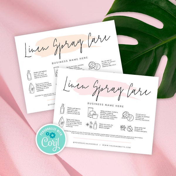 Linen Spray Care Card Template, Editable Fabric Mist Care Cards, Printable Laundry Freshener Spray Warning Instructions, Instant, PW-001