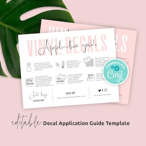Decals Customer Guide Template, Editable Vinyl Stickers Application Instructions Cards, Printable How To Cards For Decals, Instant P01