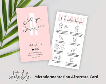 Microdermabrasion After Care Card Template, Printable Skin Planing Care Guide, Editable Beauty Salon Aftercare Cards, Pink and White, P01