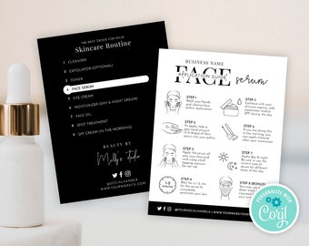 Face Serum Application Instructions Template, Minimal Skin Treatment Care Card, Printable Skincare Routine, Custom Facial Care Guide M-002