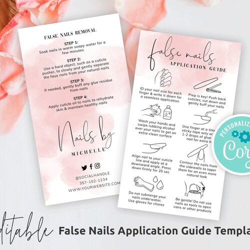 False Nails Application Guide Template Editable Artificial Etsy