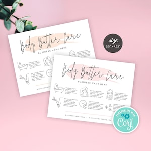 Body Butter Application Guide Template, Editable Whipped Body Lotion Care Card, Printable Body Souffle Care Guide Design, Watercolor PW-001
