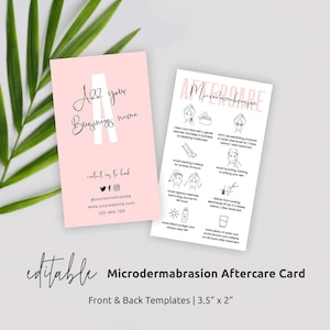 Microdermabrasion After Care Card Template, Printable Skin Planing Care Guide, Editable Beauty Salon Aftercare Cards, Pink and White, P01