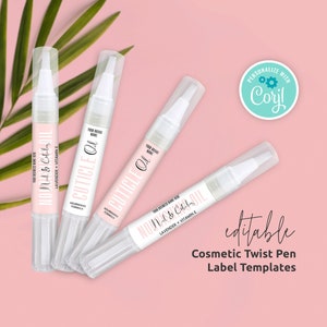 Editable Cosmetic Twist Pen Label Template, Cuticle Oil Tube Wrapper Label, Printable Lip Gloss Sticker, Feminine Brow Serum Packaging, P01
