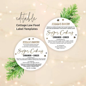 Christmas Cottage Law Labels Template, Festive Cupcake Ingredients Sticker, Winter Food License Label, Custom Made in a Home Kitchen Label
