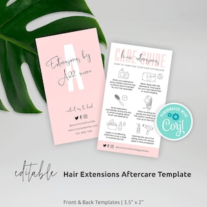 Hair Extensions Aftercare Template, Editable Hair Extensions Care Card, Feminine Hair Salon Care Guide, Printable Hair Care Instructions P01