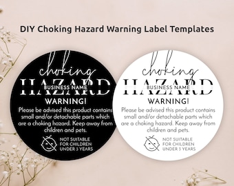 Choking Hazard Warning Label Template, Editable Safety Warning Sticker 1.5" 2" 3" Round, Keep Away From Children, Minimalist Design M-002