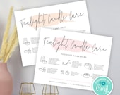 Tealight Candle Care Card, Printable Tea Lights Warning Template, Pink Watercolor Night Light Safety Care Guide, Instant Access, PW-001