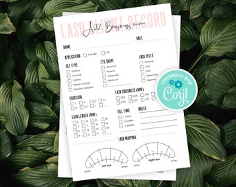 Editable Lash Client Record Template, Printable Lash Consultation Form, Pink and White Eyelash Extensions Client Record Card, Instant, P01