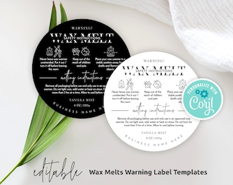 Wax Melts Warning Label Template, Printable Wax Tarts Safety Sticker, 1.5" 2" 3" Round Warning Label, Editable Wax Cubes Instructions, M-002