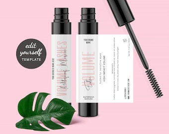 May include: Two black mascara tubes with white labels. The labels have pink text that reads "Volume Lashes Waterproof Mascara" and "Extra Volume Waterproof Mascara". The text on the label also says "Suited for sensitive eyes High Impact Volume".