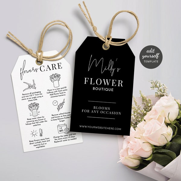 Editable Florist Hang Tag Template, Minimalist Flowers Care Instructions, Custom Fresh Bouquet Gift Tag Printable, Blooms Care Guide, M-002