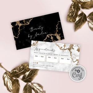 Appointment Cards Template, Editable Booking Reminder Design, Customizable Salon Time & Date Cards Printable, Marble and Gold Cards, MG02