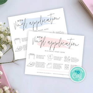 HTV Vinyl Application Guide Template, Editable Vinyl Care Cards, Printable Heat Transfer Decals Instructions, Vinyl How To Guide, PW-001