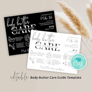 Kaartsjabloon body butter, bewerkbare instructies slagroom sheaboter, afdrukbare gids voor klantenservice bodysoufflé, minimaal ontwerp, M-002