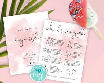 Feminine Cakesicles Care Card Template, Custom Cake Lollies Care Instructions, Cake Lollipops Care Note, Printable Bakery Care Guide, WS01