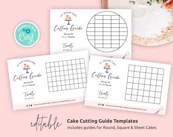 Round, Square & Sheet Cake Serving Guides, Printable Cake Cutting Diagrams, DIY Event and Wedding Cakes Portion Instructions, WCA-01
