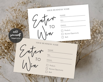 Plantilla Boho para Participar y Ganar, Boletos de Rifa Empresarial Editables, Tarjeta de Participación en el Sorteo en Crema y Blanco, Boleto Imprimible para Juego de Fiesta, B02