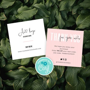 Plantilla de tarjeta de agradecimiento por compra, diseño de tarjeta de agradecimiento instantánea en formato MINI, tarjeta de agradecimiento comercial editable, 2.5x2.5, imprimible, P01