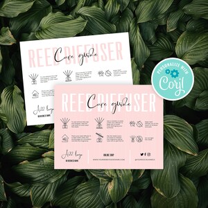 Modello di guida alla cura del diffusore a bastoncini, Guida alla cura del diffusore per ambienti personalizzato, Femminile, Istruzioni stampabili per la cura del diffusore di oli essenziali, Rosa e bianco, P01