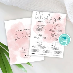 Feminine Bath Salts Care Card, Printable Bathtub Soak Care Guide Template, Epsom Salts Safety Instructions, Custom Bath Salts Care Note WS01