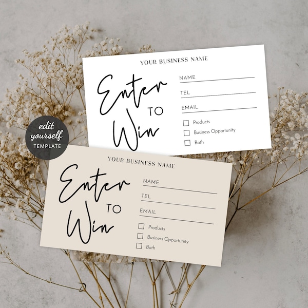 Boho Enter To Win Template, Editable Business Raffle Tickets, Cream & White Prize Draw Entry Card, Printable Party Game Ticket, B02