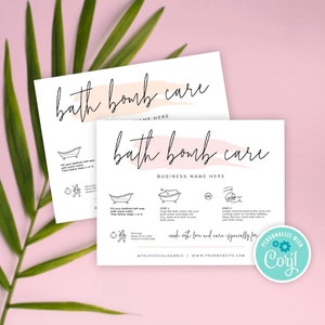 Bath Bombs Care Card, Custom Bath Bomb Care Instructions Template, Feminine Bath Fizzers Care Guide, Printable Bath Melt Order Insert PW-001