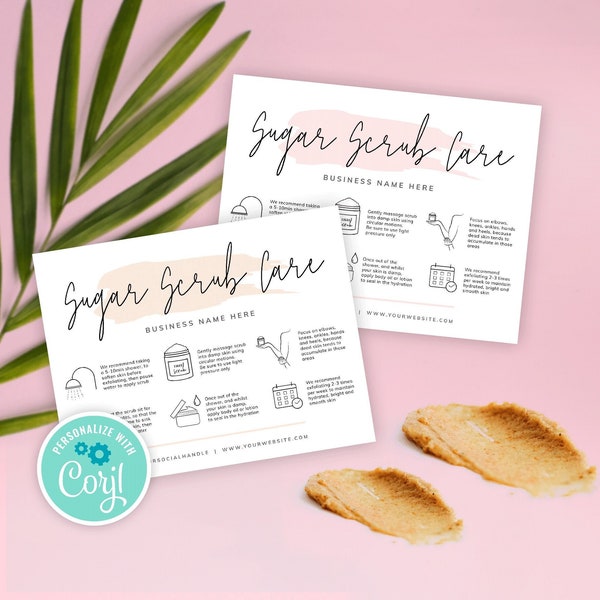Sugar Scrub Care Card Template, Editable Body Scrub Care Guide, Printable Exfoliating Butter Customer Instructions, Instant Access, PW-001