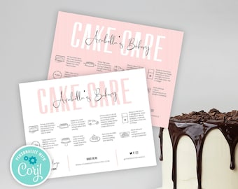 Customizable Cake Care Card, Feminine Cake Care Guide Template, Wedding Cake Transport Instructions, Instant Access Bakery Care Cards, P01