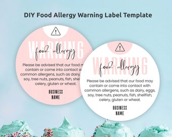 DIY Allergy Warning Sticker Template, Feminine Food Allergens Sticker 1.5" 2" 3" Round, Printable Personalized Bakery Safety Labels, P01