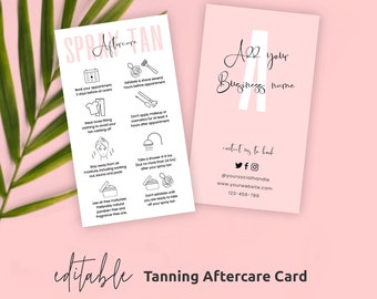 Spray Tan After Care Template, DIY Tanning Care Card, Editable Gradual Tan Care Instructions, Printable Beauty Aftercare Guide, Instant, P01