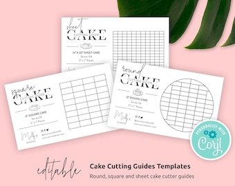 Round & Square Cake Cutting Guides, Editable Wedding Cakes Cutting Templates, Printable Cake Portion Slicing Instructions, Instant, M-002